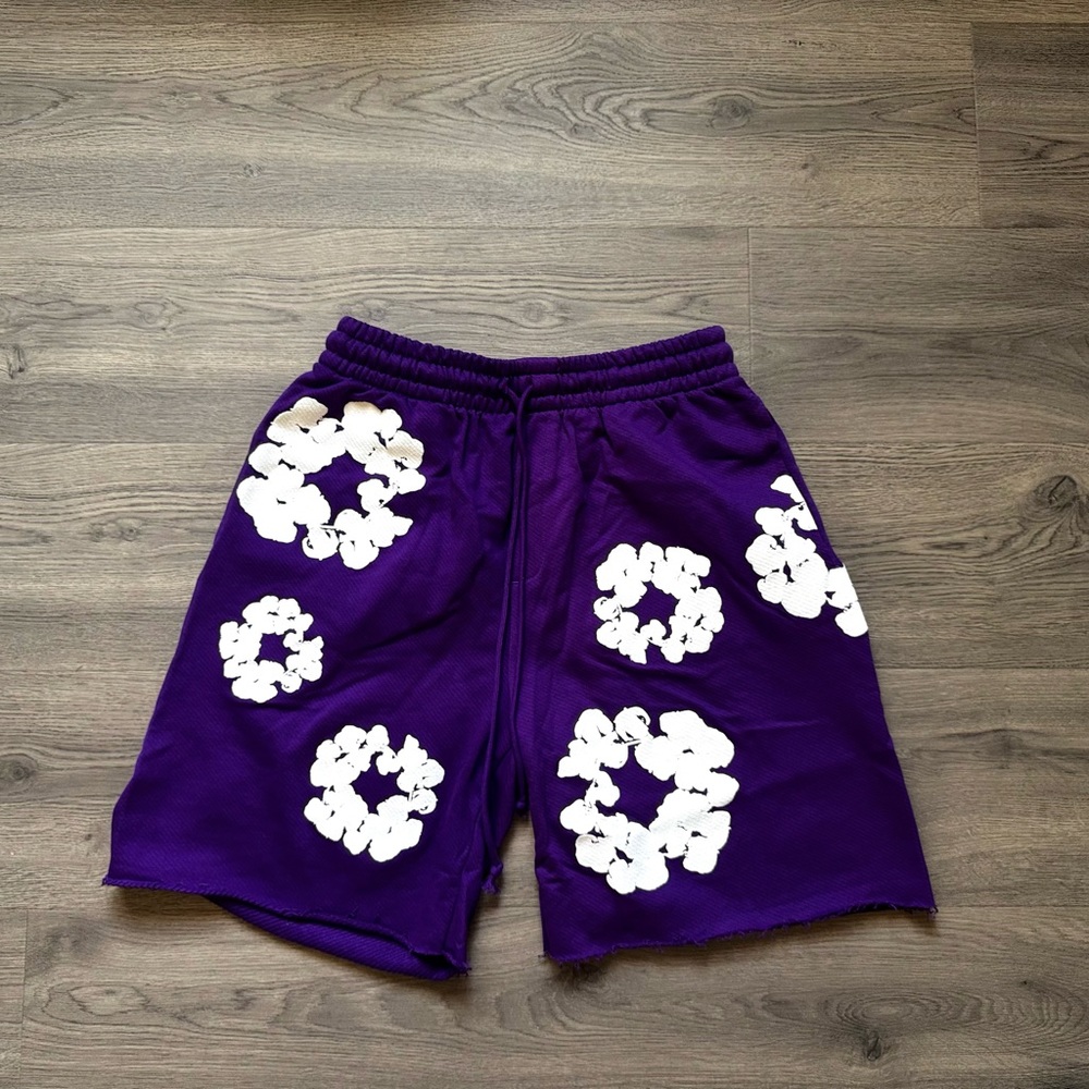 Purple Denim Tear Wreath Shorts
